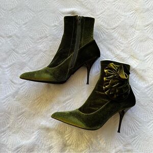 Jeffrey Campbell Velvet Heeled Boots in Green